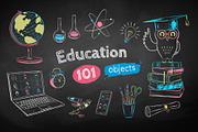 Chalked education set (color), an Object Graphic by Sonya Illustrations (Thumbnail 1 of 9)
