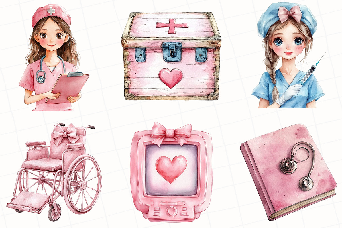 Watercolor Coquette Nurse Clipart, an Illustration by OK Design (Photo 4 of 5)