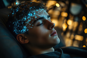 A young cognitive psychologist man with closed eyes, appearing to be in a deep, a Person Photo by Textures & Backgrounds