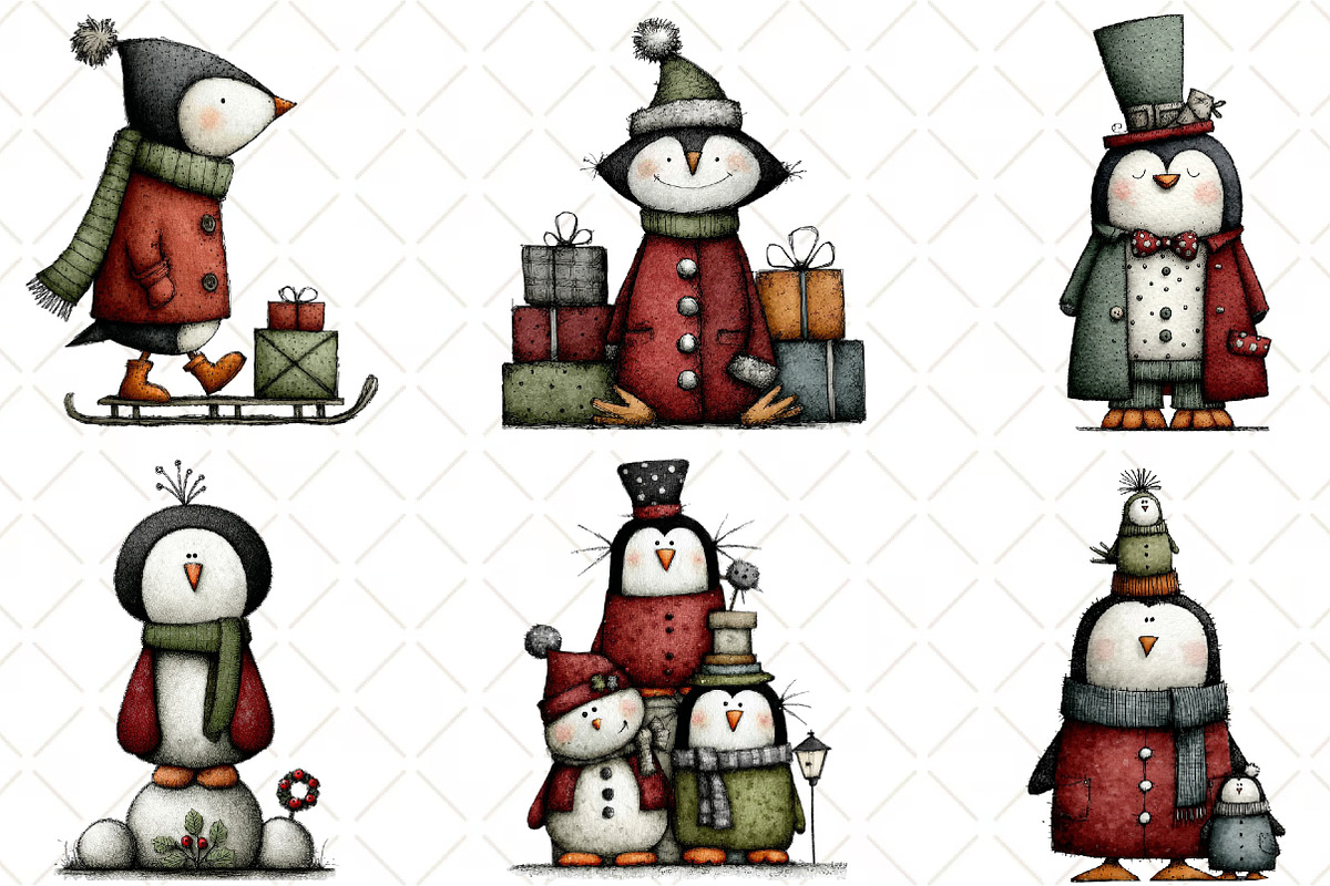 Whimsical Christmas Penguin Clipart, an Animal Illustration by Black Bird Studio (Photo 2 of 6)