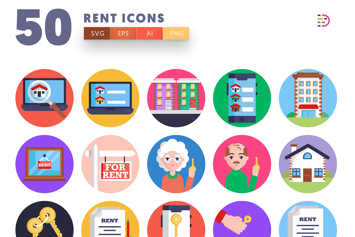 50 Rent Icons, an Outline Icon by Dighital (Photo 3 of 10)