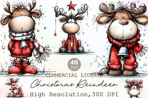 Watercolor Christmas Reindeer Clipar, an Illustration by Sublimation Artist