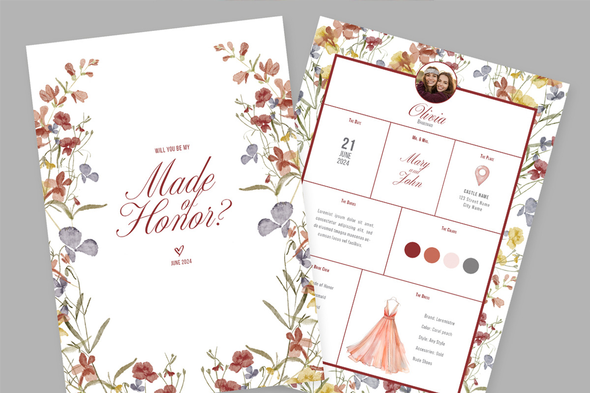 Watercolor Made of Honor Info Card, a Print Template by McLittle Stock (Photo 1 of 2)