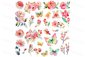 Watercolor Design Elements Flowers