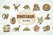 Dinosaur Watercolor Clipart PNG, a Decorative Illustration by Arslan (Thumbnail 1 of 7)