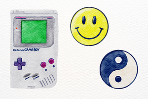 90s Nostalgia Watercolor Graphics