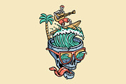 Skull surfing while playing guitar, a Person Illustration by gunaonedesign (Thumbnail 1 of 4)