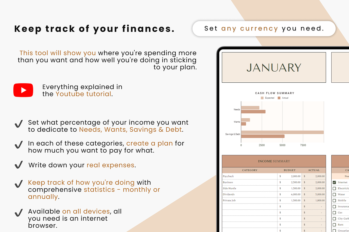50 30 20 & 70 20 10 Budgeting Sheet, a Templates & Theme by MondaySpark (Photo 3 of 10)