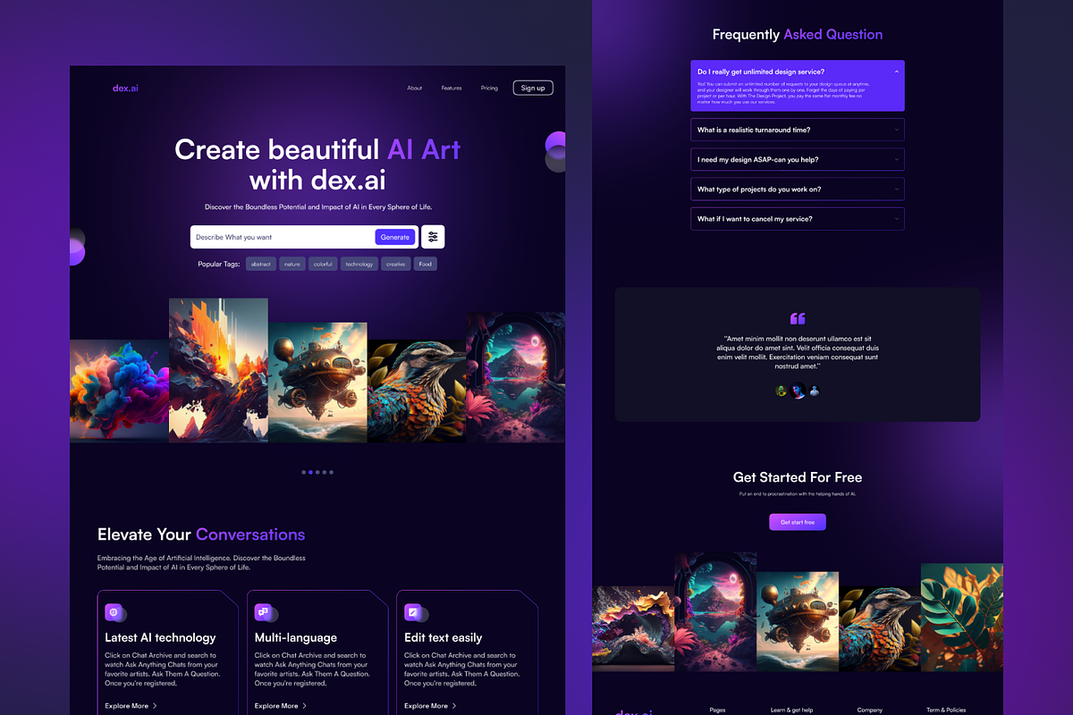 AI image generator website, a Landing Page Template by Ahmed Rubel (Photo 2 of 4)