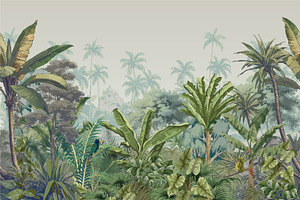 Tropical Jungle Mural Illustration, a Decorative Illustration by Mughal Wallpaper