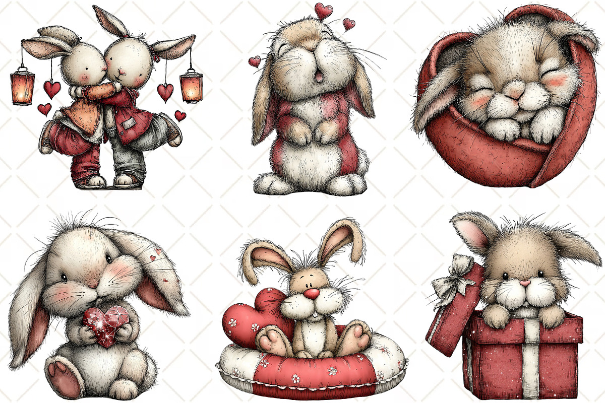 Whimsical Valentine Bunny Clipart, an Animal Illustration by Black Bird Studio (Photo 6 of 6)