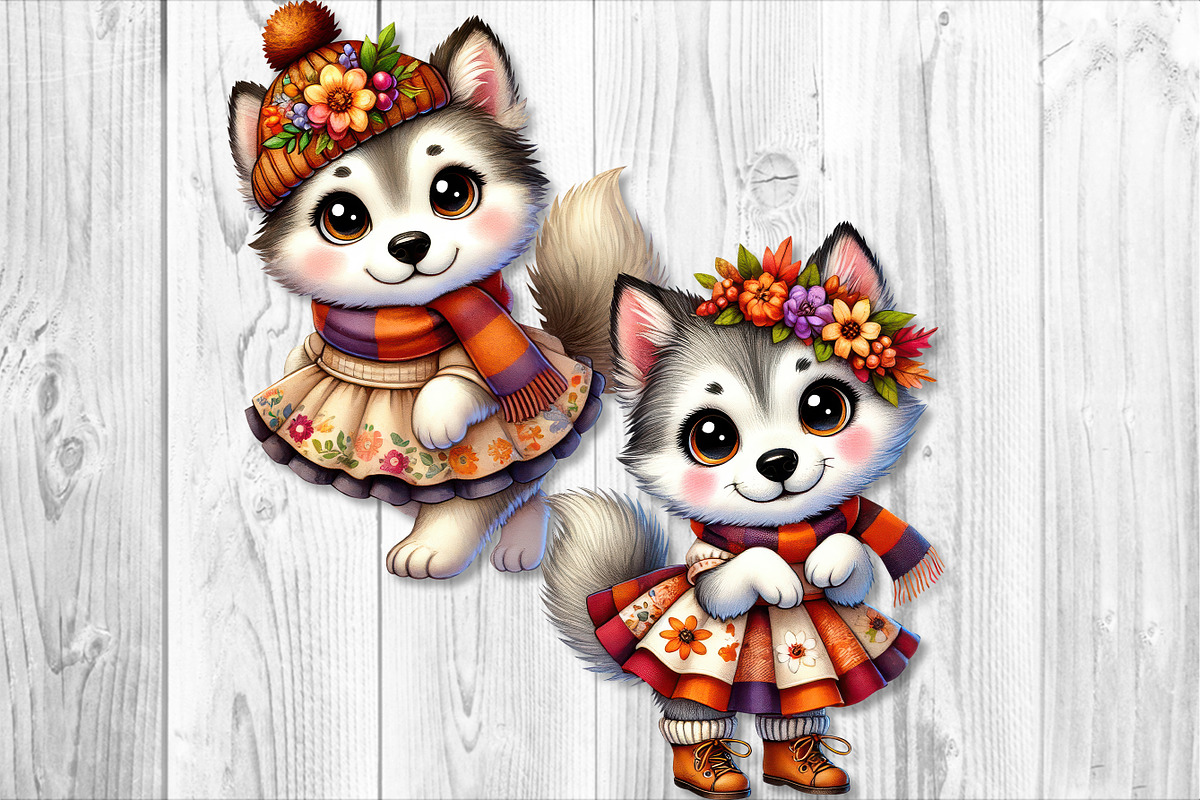 Cute Autumn Husky Dog Clipart Set, a Seasonal Illustration by V Design Creator (Photo 4 of 9)