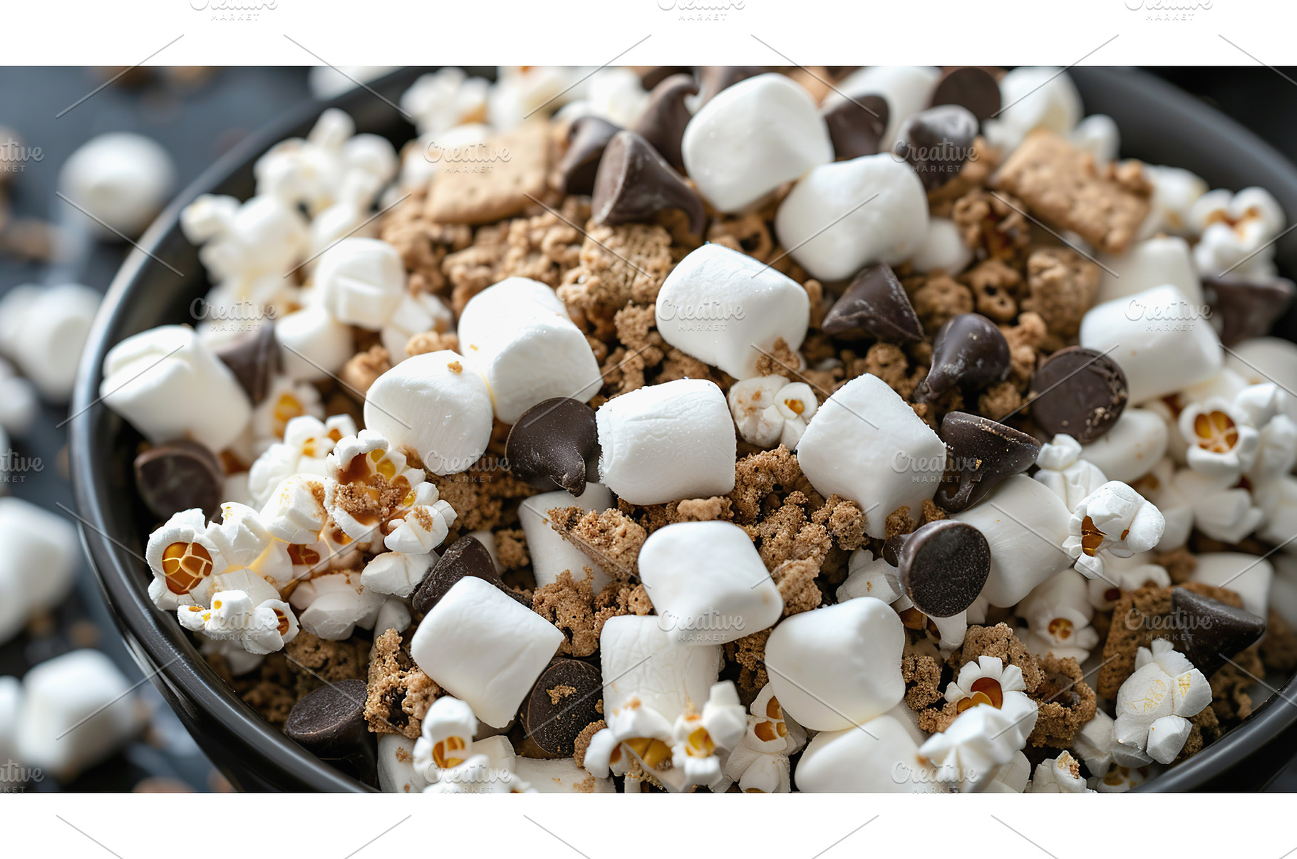 Smores popcorn mixed with chocolate, a Background Photo by Lermont51