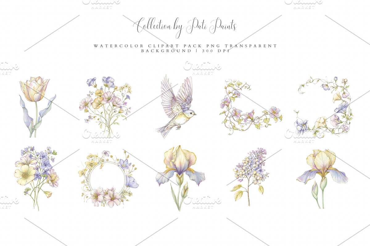 Vintage Floral Songbirds Clipart Set, a Decorative Illustration by Pati Paints (Photo 3 of 11)