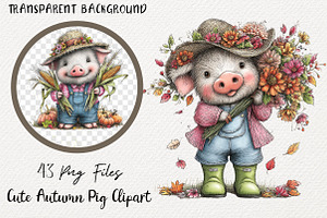Cute Autumn Pig Clipart Bundle