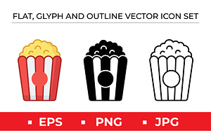 Popcorn Bucket Icon Set Vector, an Outline Icon by Artonix