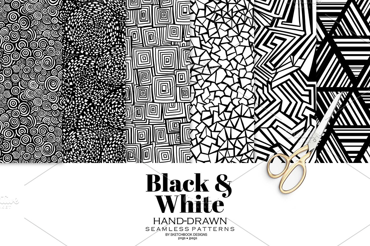 Black & White Hand-drawn Patterns, a Pattern Graphic by Sketchbook Designs (Photo 4 of 10)