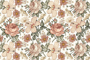 Set Seamless Flowers Roses Hibiscus, a Pattern Graphic by Vintage (Thumbnail 6 of 13)