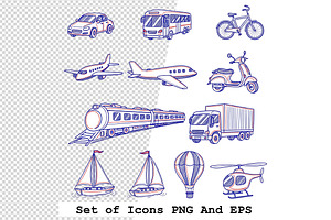 Set of transport icons in hand drawn, an Icon by one-touch