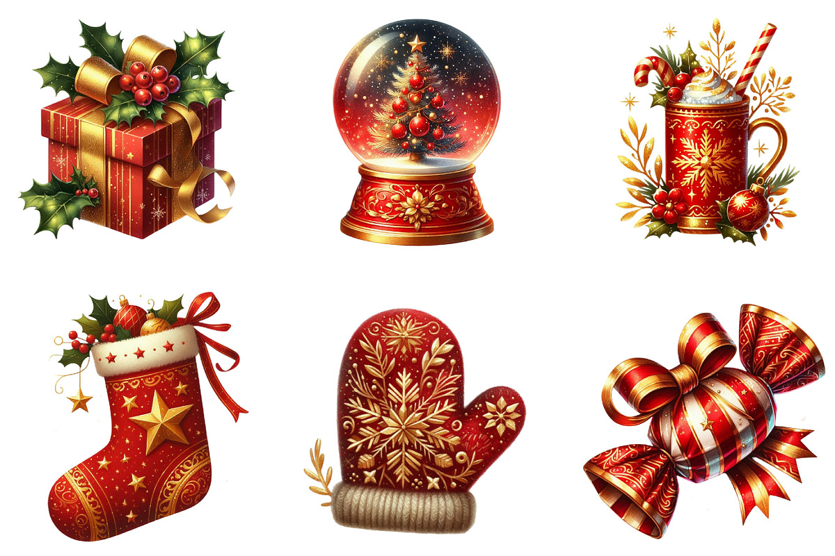 Red Gold Christmas Clipart, an Illustration by Designking (Photo 2 of 5)