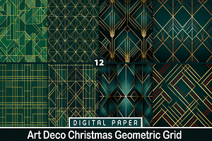 Art Deco Christmas Geometric Grid, a Pattern Graphic by Printable Treasure