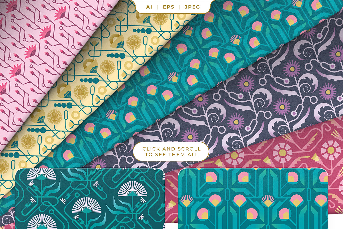 Geometrical Art Deco Floral Patterns, a Pattern Graphic by Designnina Shop (Photo 8 of 9)
