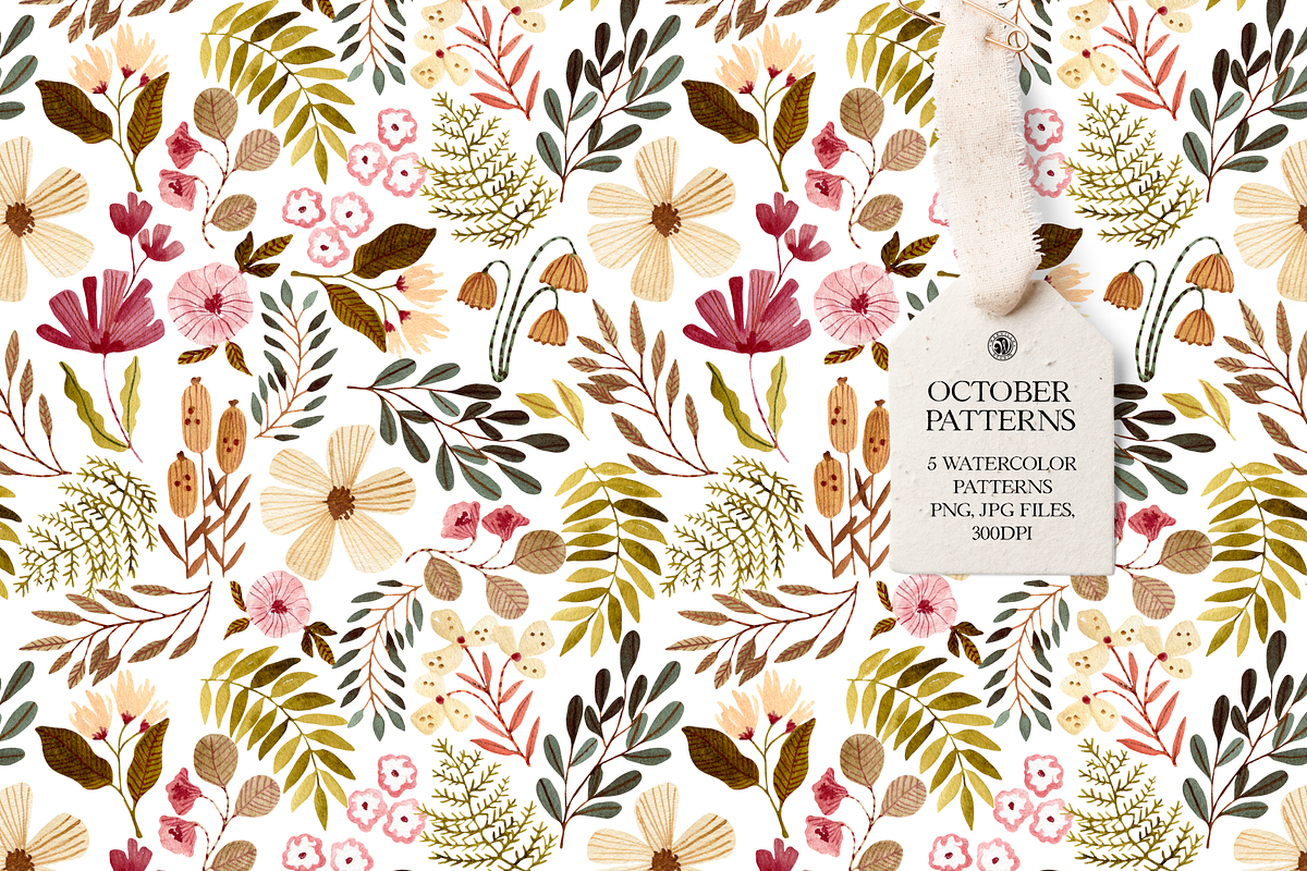 October Watercolor Patterns Set, a Pattern Graphic by Webvilla Studio (Photo 1 of 10)