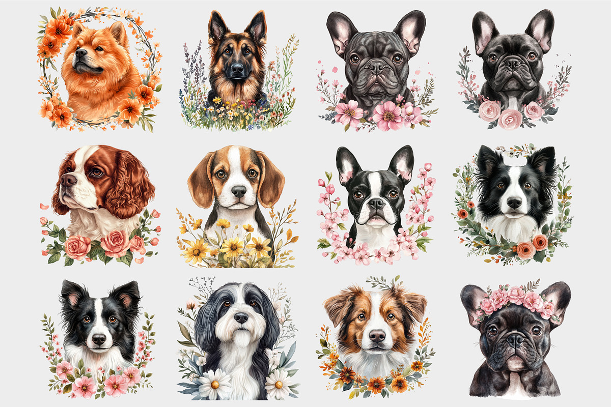 Watercolor Floral Dog Clipart, a Seasonal Illustration by Design Market (Photo 5 of 5)