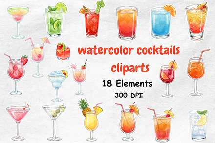 watercolor cocktails clipart