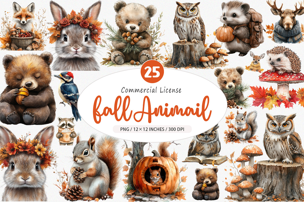 Fall Woodland Animal Clipart, an Illustration by SinaCreation (Photo 1 of 5)