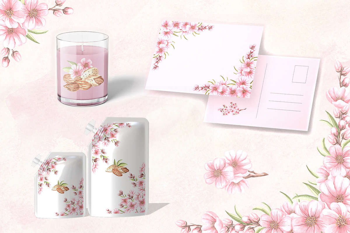 Blossoming Almond watercolor clipart, a Food Illustration by susie-p-art (Photo 8 of 18)
