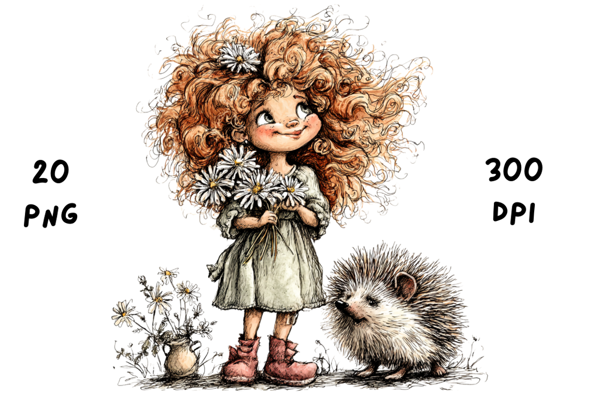 Whimsical Floral Girl & Hedgehog, an Animal Illustration by GiraffeCreative (Photo 19 of 20)