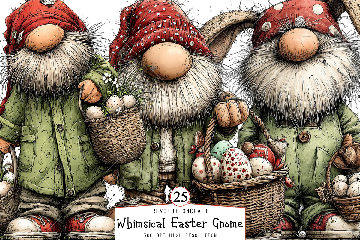 Whimsical Easter Gnome Clipart, an Illustration by OK Design (Photo 1 of 6)