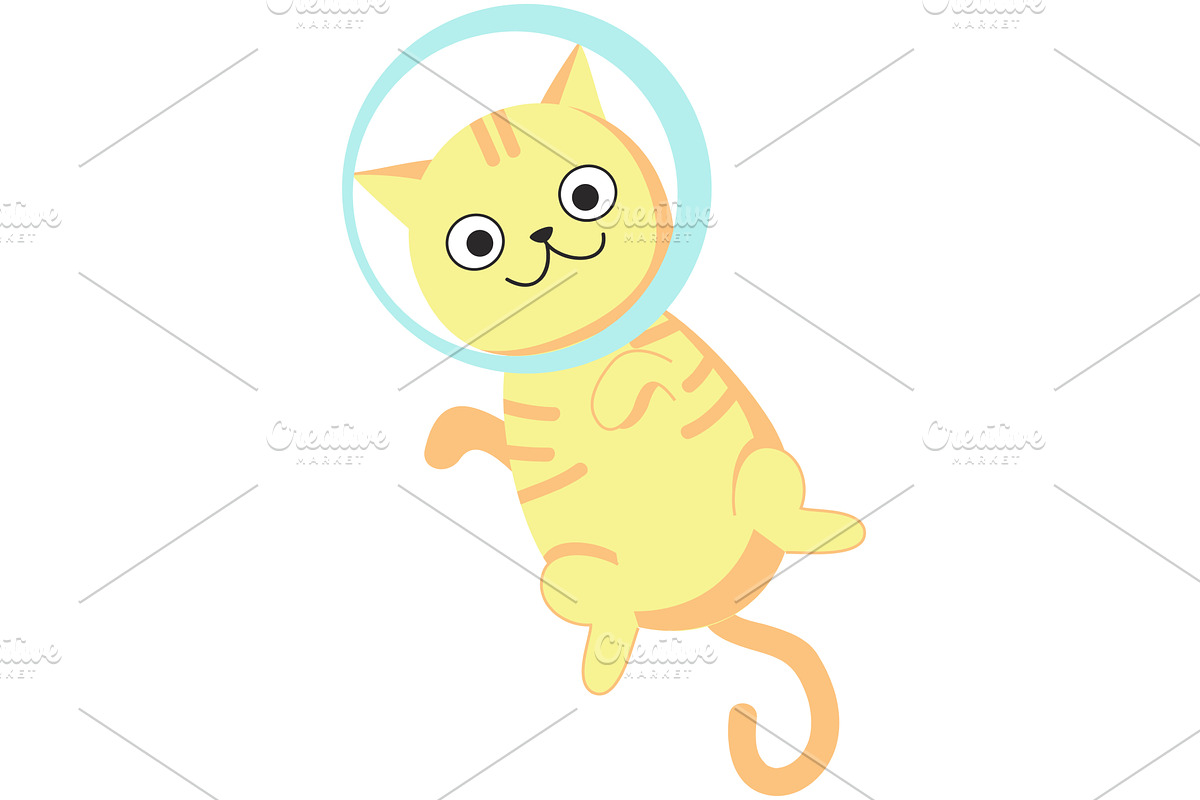 Funny kitten cosmonaut vector space, an Animal Illustration by SiberianArt