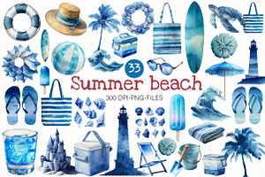 watercolor Summer beach clipart, an Illustration by Designworld
