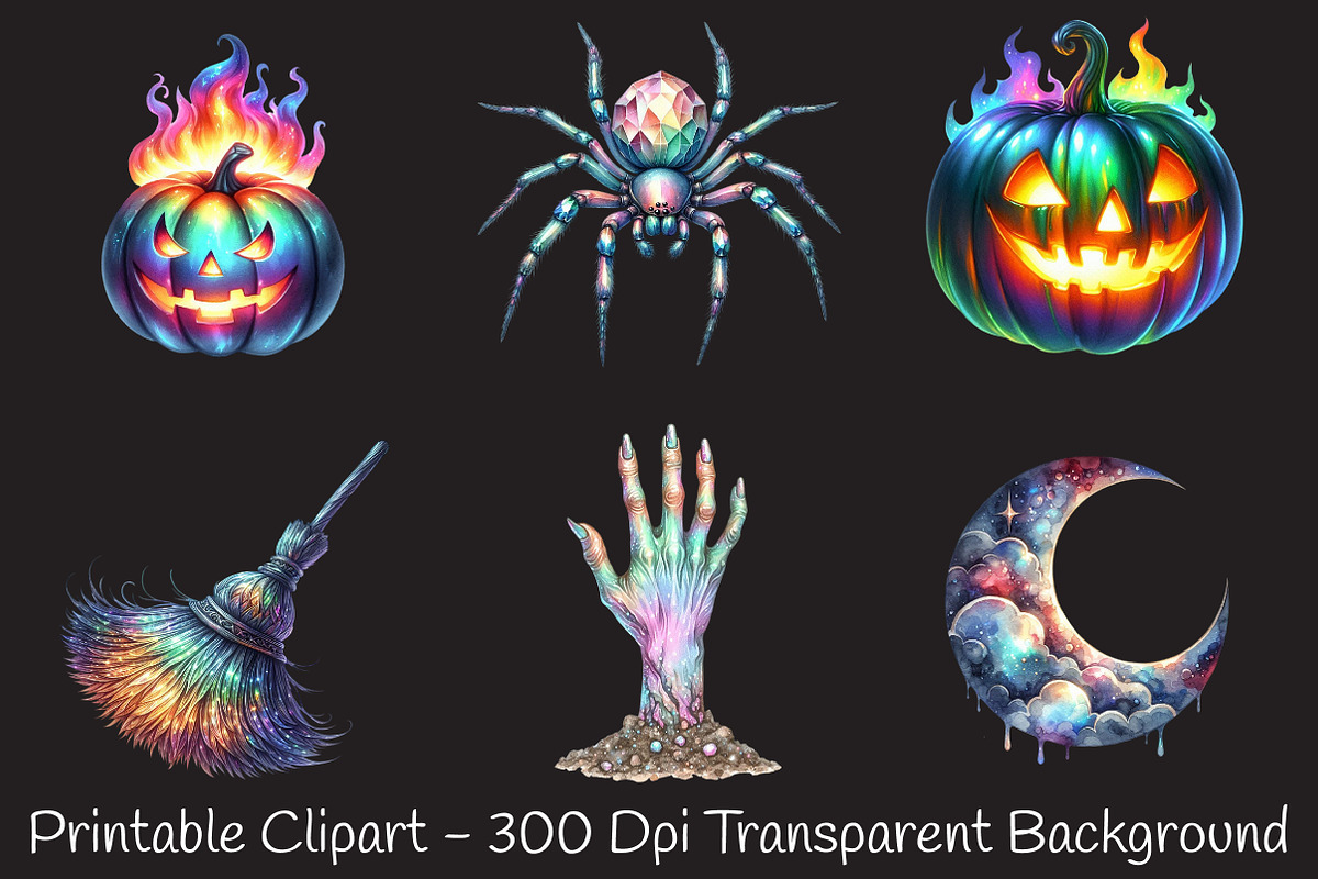 Iridescent Halloween Bundle, an Illustration by RobertsArt (Photo 4 of 7)