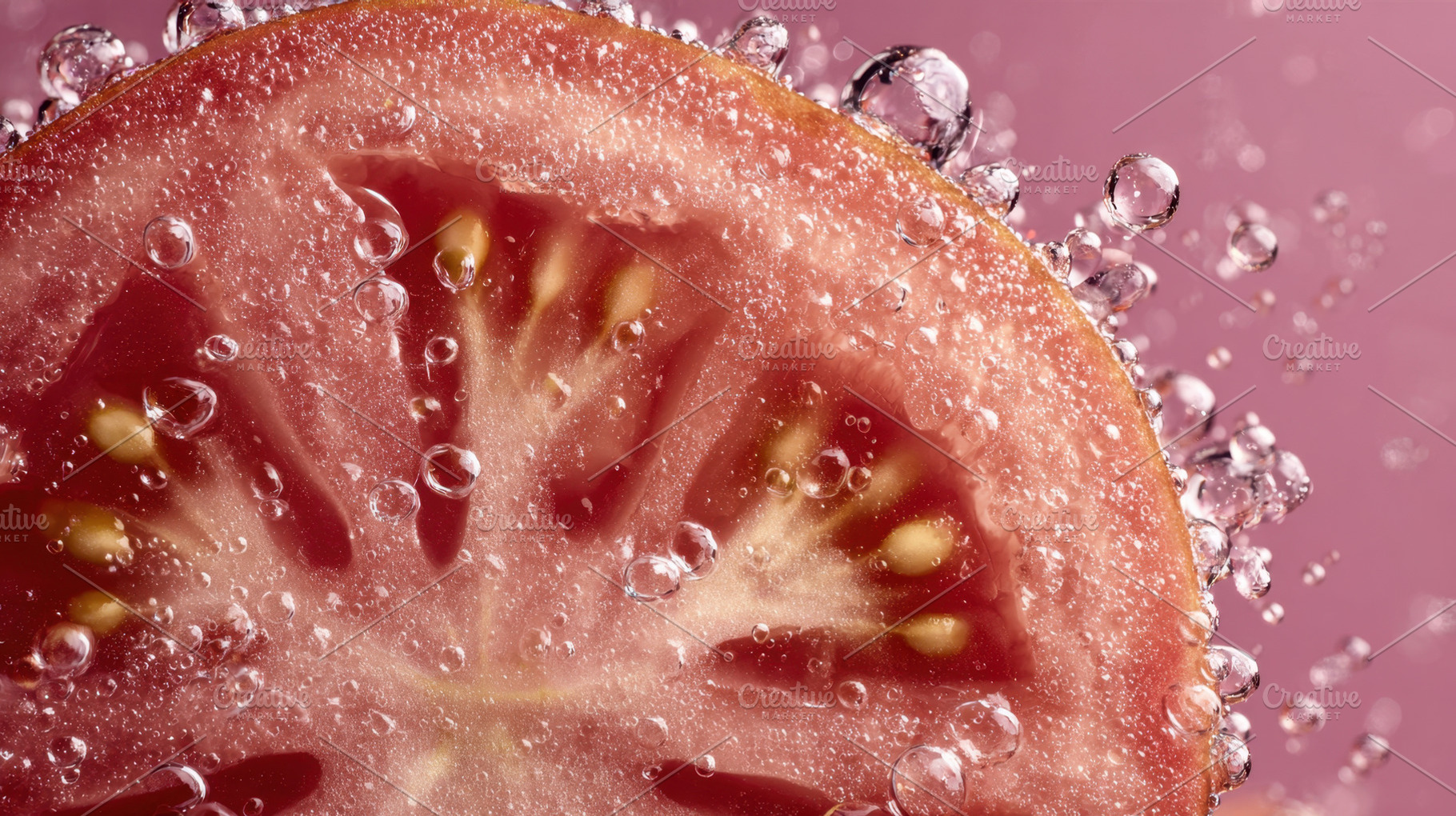 Tomato slice in bubbly water, a Photo by Beautiful things