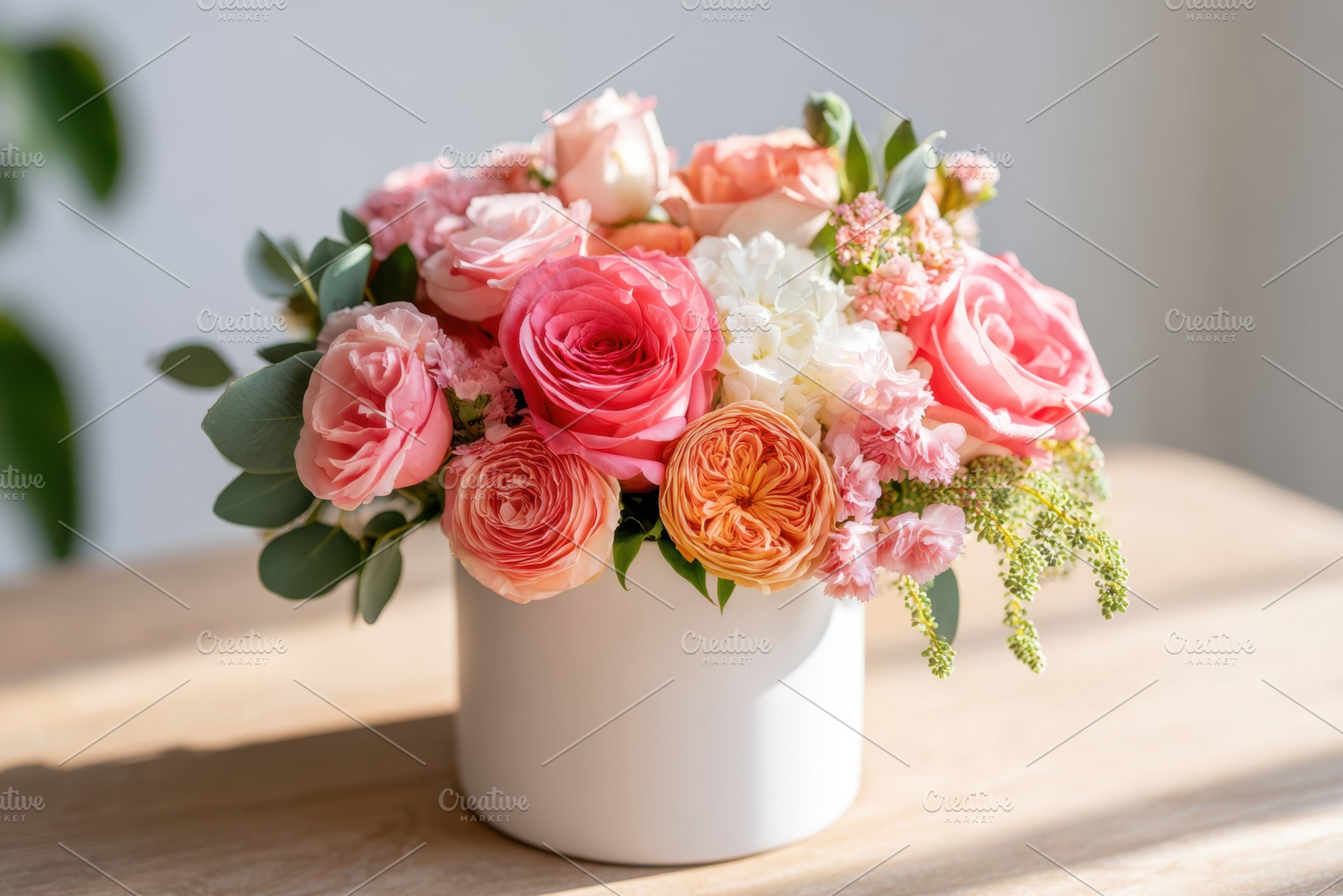 Pink carnation bouquet in white pot, a Nature Photo by AlyaAnd