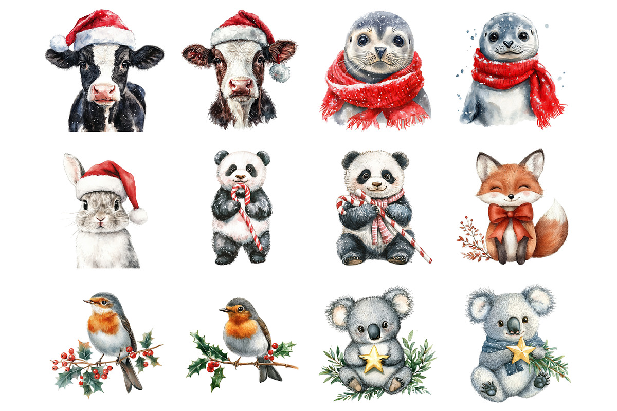 Christmas Cute Characters Animals, an Illustration by Design Market (Photo 2 of 4)