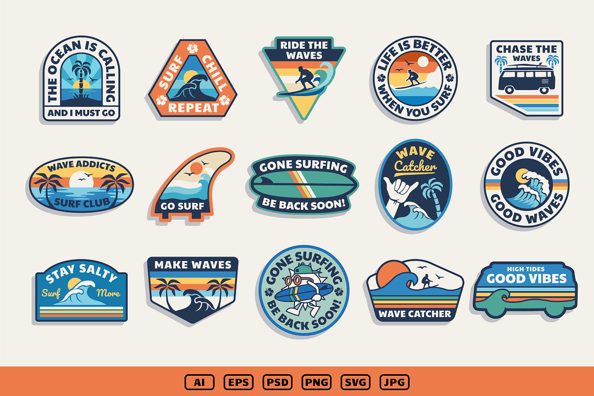 Surfing Design Pack, an Illustration by cd-design.co (Photo 2 of 7)