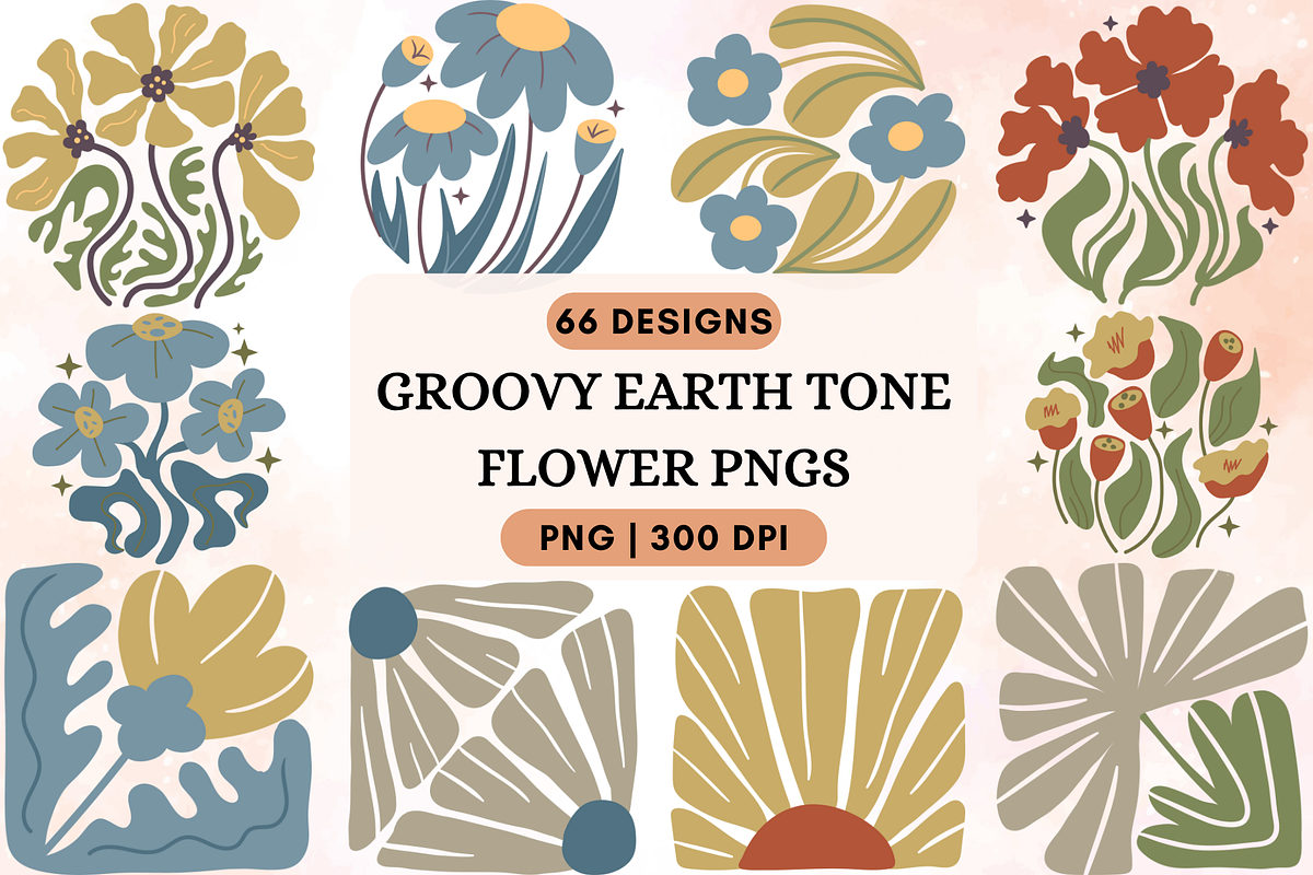 Groovy Earth Tone Flower PNG Set, an Object Graphic by Flourish Spark (Photo 1 of 10)