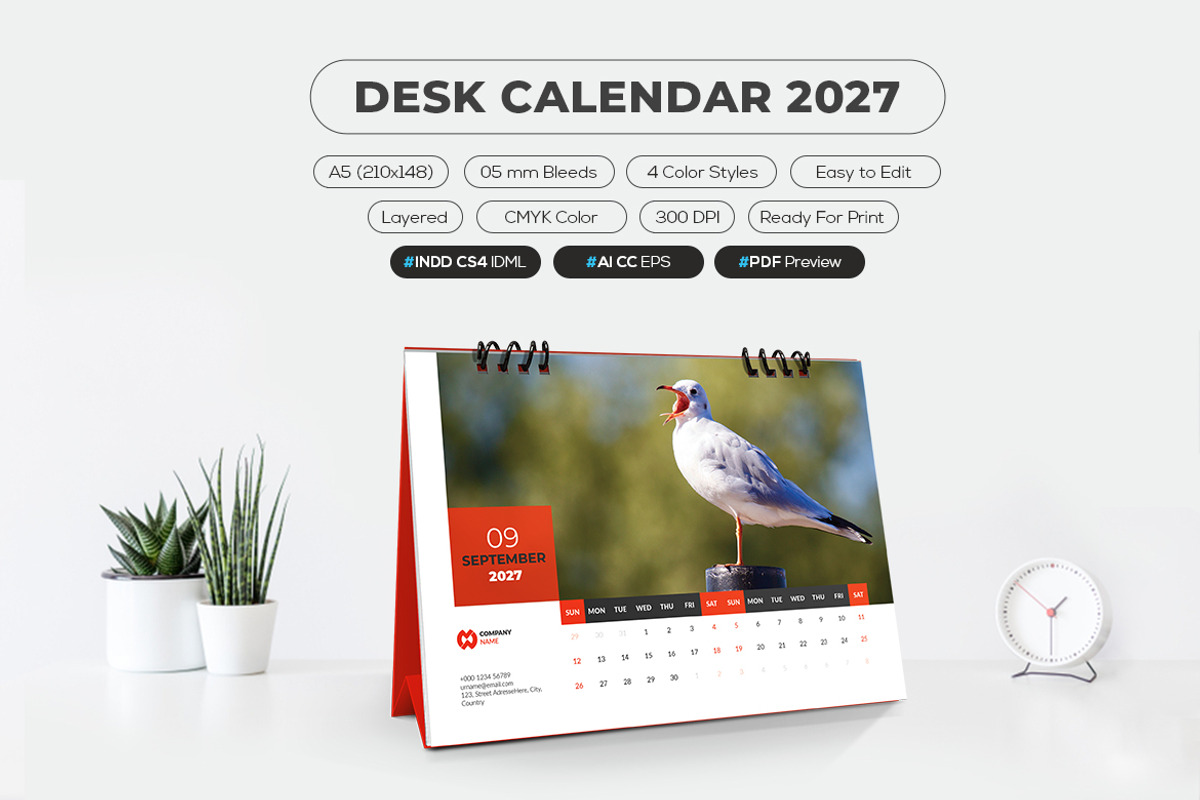 2027 Desk Calendar Printable A5, a Stationery Template by MstArtwork (Photo 4 of 5)