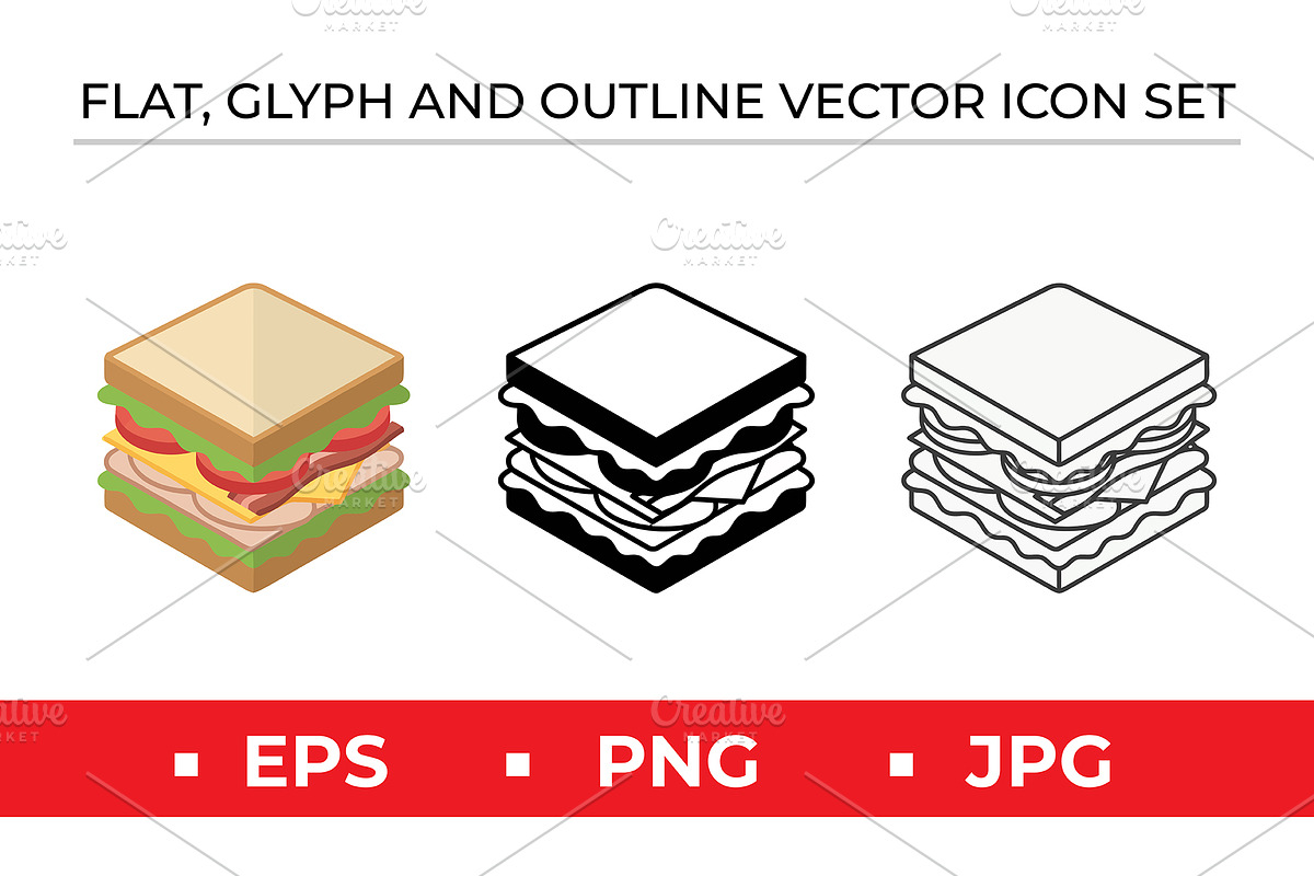 Sandwich Icon Set - 3 Styles, an Outline Icon by Artonix (Photo 1 of 2)