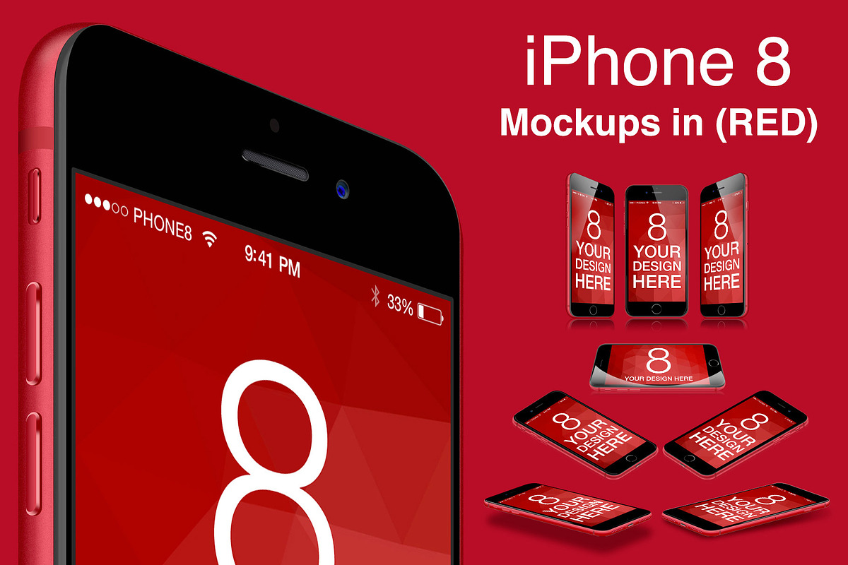 iPhone 8 Red Mockups, an iPhone Mockup by RadekBroz (Photo 1 of 4)
