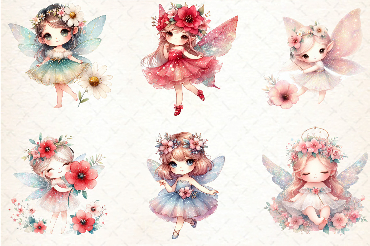 Flower glitter Fairy Clipart, an Illustration by DreamCafeArt (Photo 2 of 7)