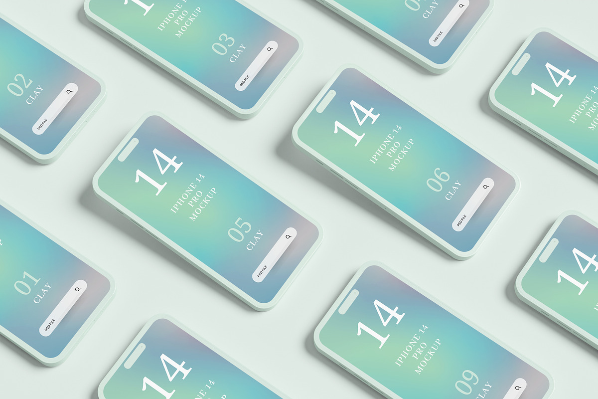 Phone 14 Pro Clay Mockup, a Print Template by AKMAL STUDIO (Photo 2 of 8)