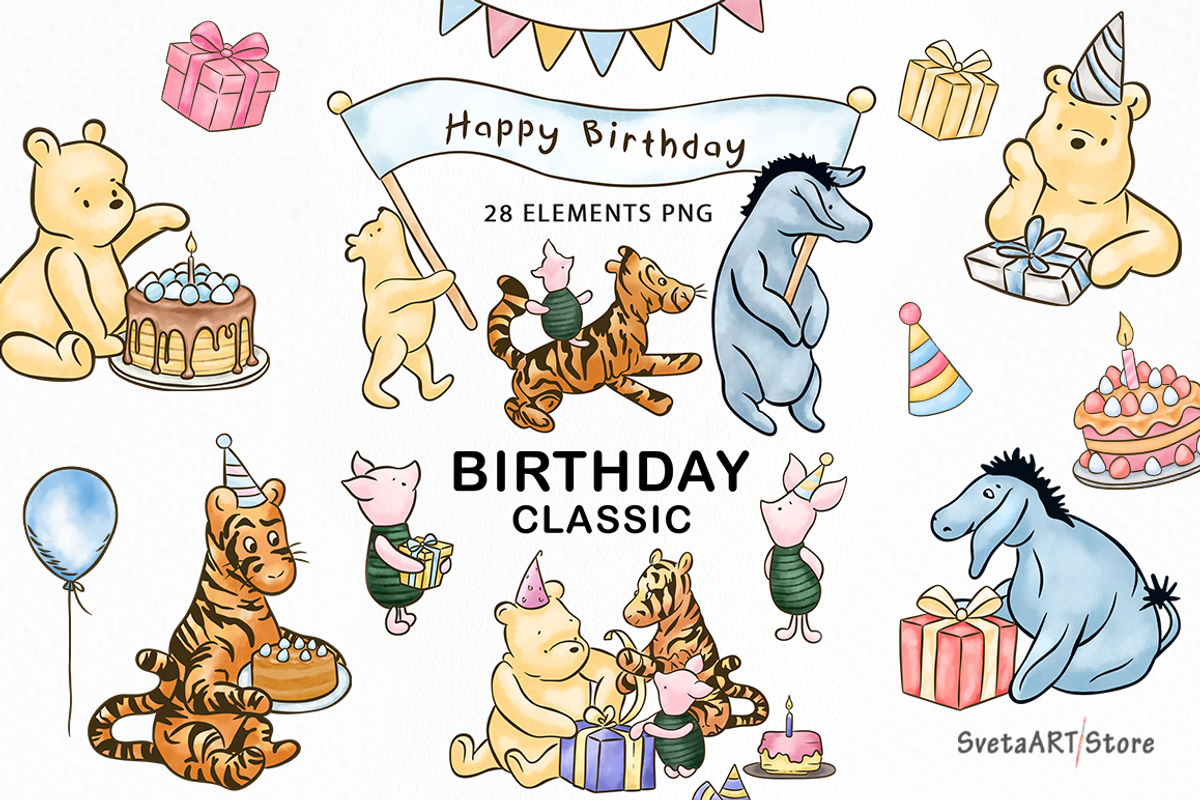 Classic Winnie the Pooh Birthday, an Animal Illustration by SvetaArtStore (Photo 1 of 8)