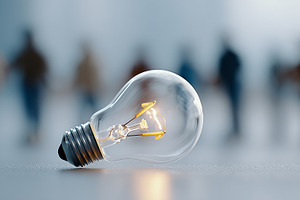 Glowing light bulb lies on a smooth, a Technology Photo by MistyDay