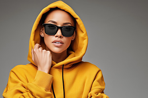 Fashionable woman in yellow hoodie, a Beauty & Fashion Photo by MistyDay