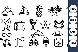 Summer Travel Icon Line Set, an Illustration by designvectx